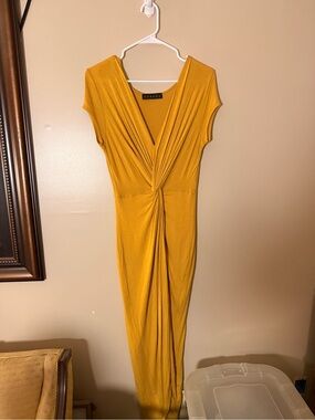Mustard Twist-Front Maxi Dress